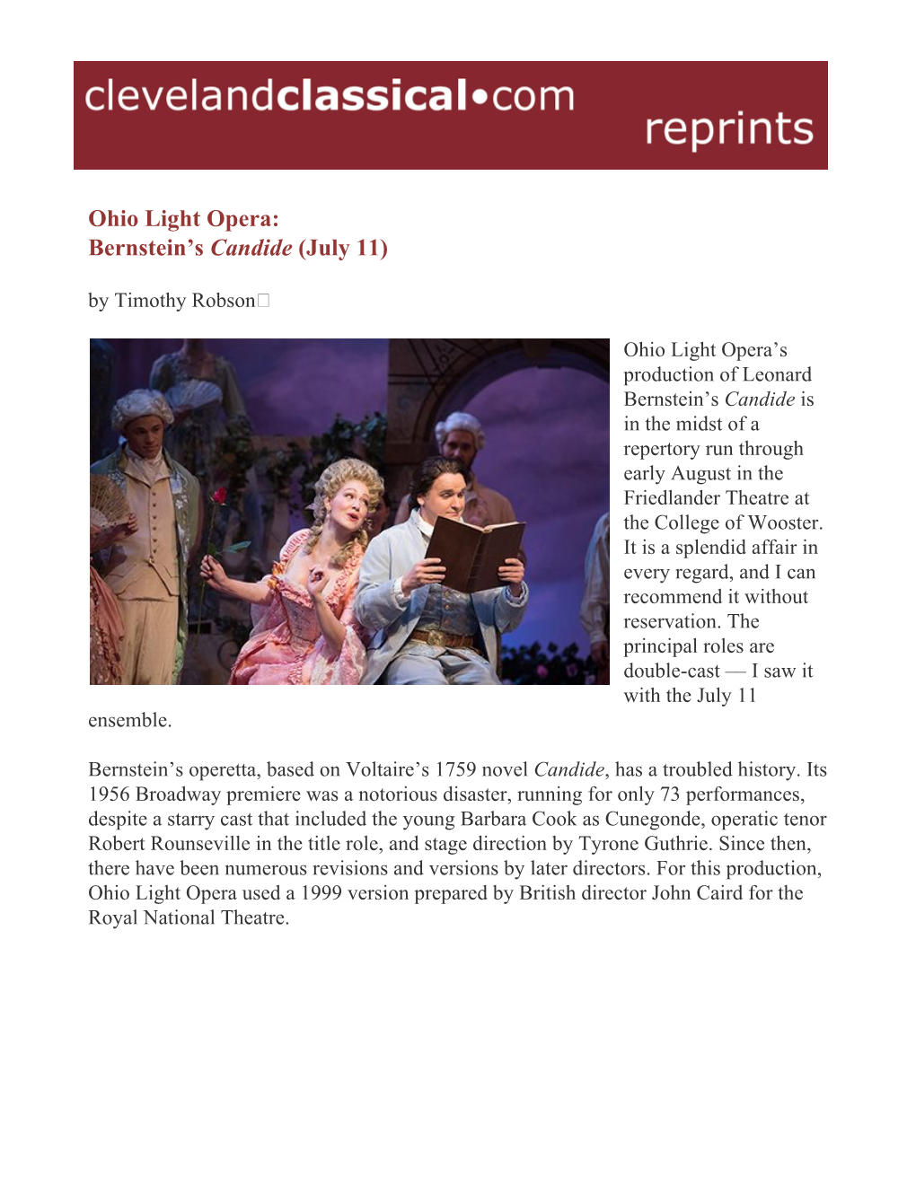 Ohio Light Opera: Bernstein's ​Candide ​(July