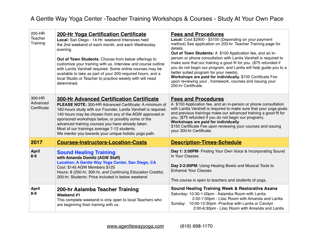 A Gentle Way Yoga Center -Teacher Training Workshops & Courses
