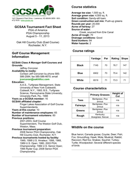 GCSAA Tournament Fact Sheet Golf Course Management Information
