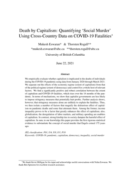 Death by Capitalism: Quantifying ‘Social Murder’ Using Cross-Country Data on COVID-19 Fatalities*