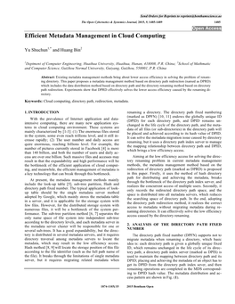 Efficient Metadata Management in Cloud Computing