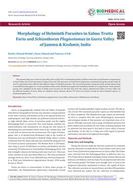 Morphology of Helminth Parasites in Salmo Trutta Fario and Schizothorax Plagiostomus in Gurez Valley of Jammu & Kashmir, India