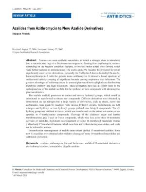 Azalides from Azithromycin to New Azalide Derivatives Stjepan Mutak