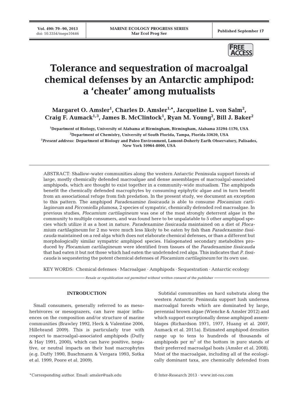 Tolerance and Sequestration of Macroalgal Chemical Defenses by an Antarctic Amphipod: a ‘Cheater’ Among Mutualists