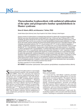 Thoracolumbar Kyphoscoliosis with Unilateral Subluxation of the Spine and Postoperative Lumbar Spondylolisthesis in Hunter Syndrome