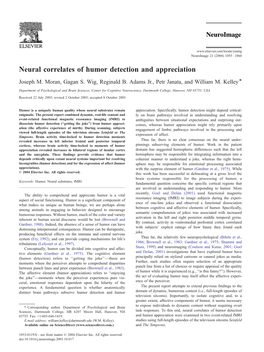 Neural Correlates of Humor Detection and Appreciation