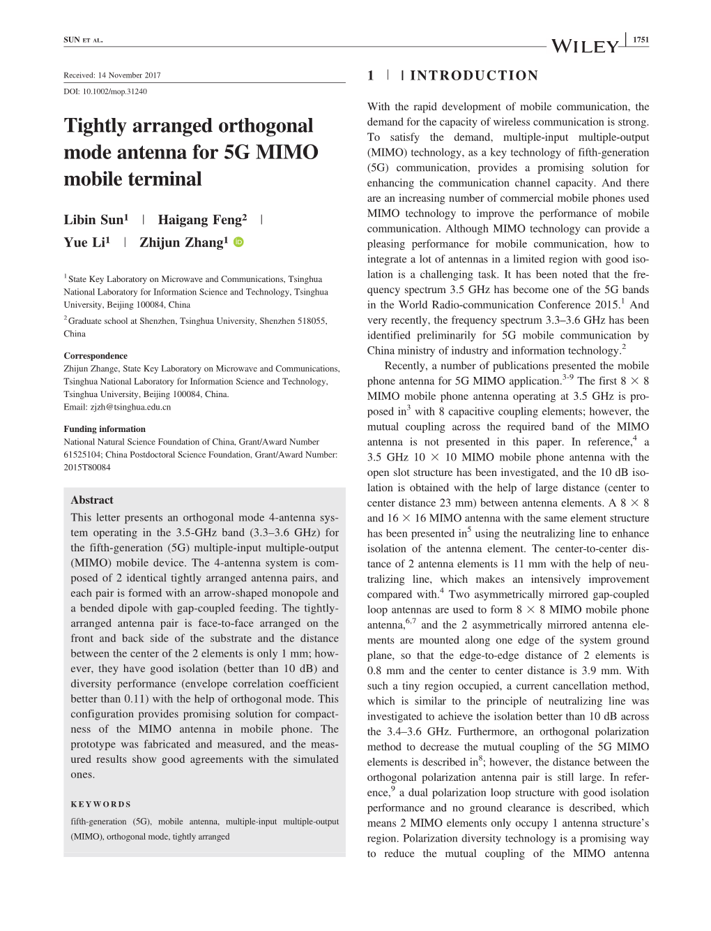 Tightly Arranged Orthogonal Mode Antenna for 5G MIMO Mobile Terminal