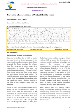 Narrative Characteristics of Virtual Reality Films