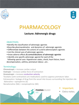 PHARMACOLOGY Lecture: Adrenergic Drugs