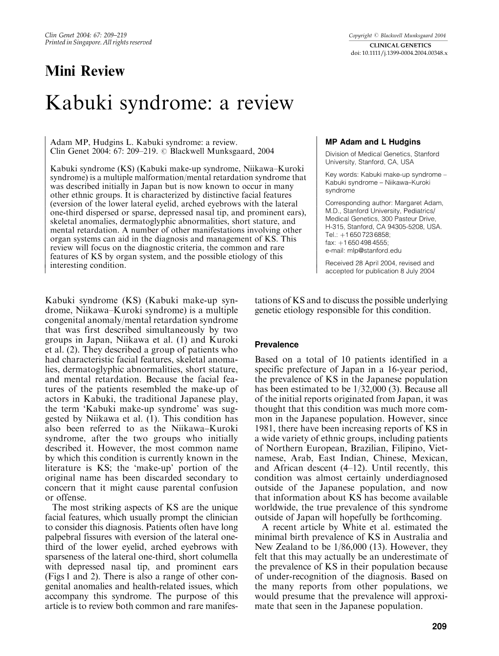 Kabuki Syndrome: a Review