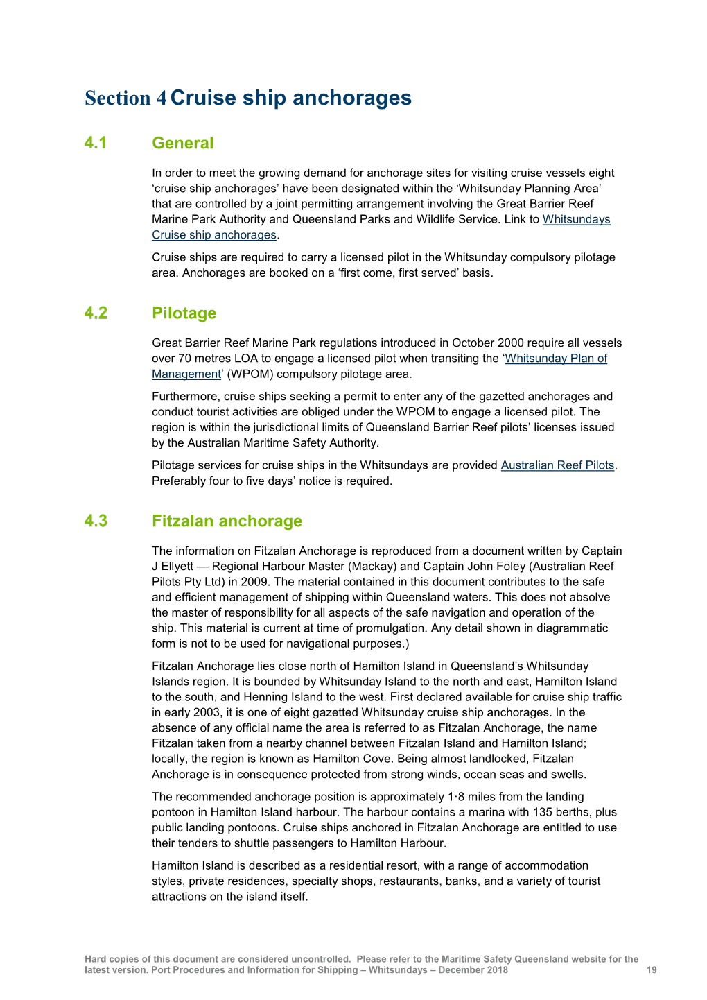 Port Procedures and Information for Shipping – Whitsundays – December 2018 19