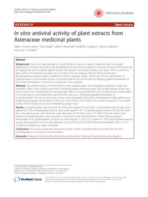 In Vitro Antiviral Activity of Plant Extracts from Asteraceae Medicinal