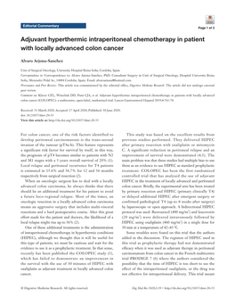 Adjuvant Hyperthermic Intraperitoneal Chemotherapy in Patient with Locally Advanced Colon Cancer