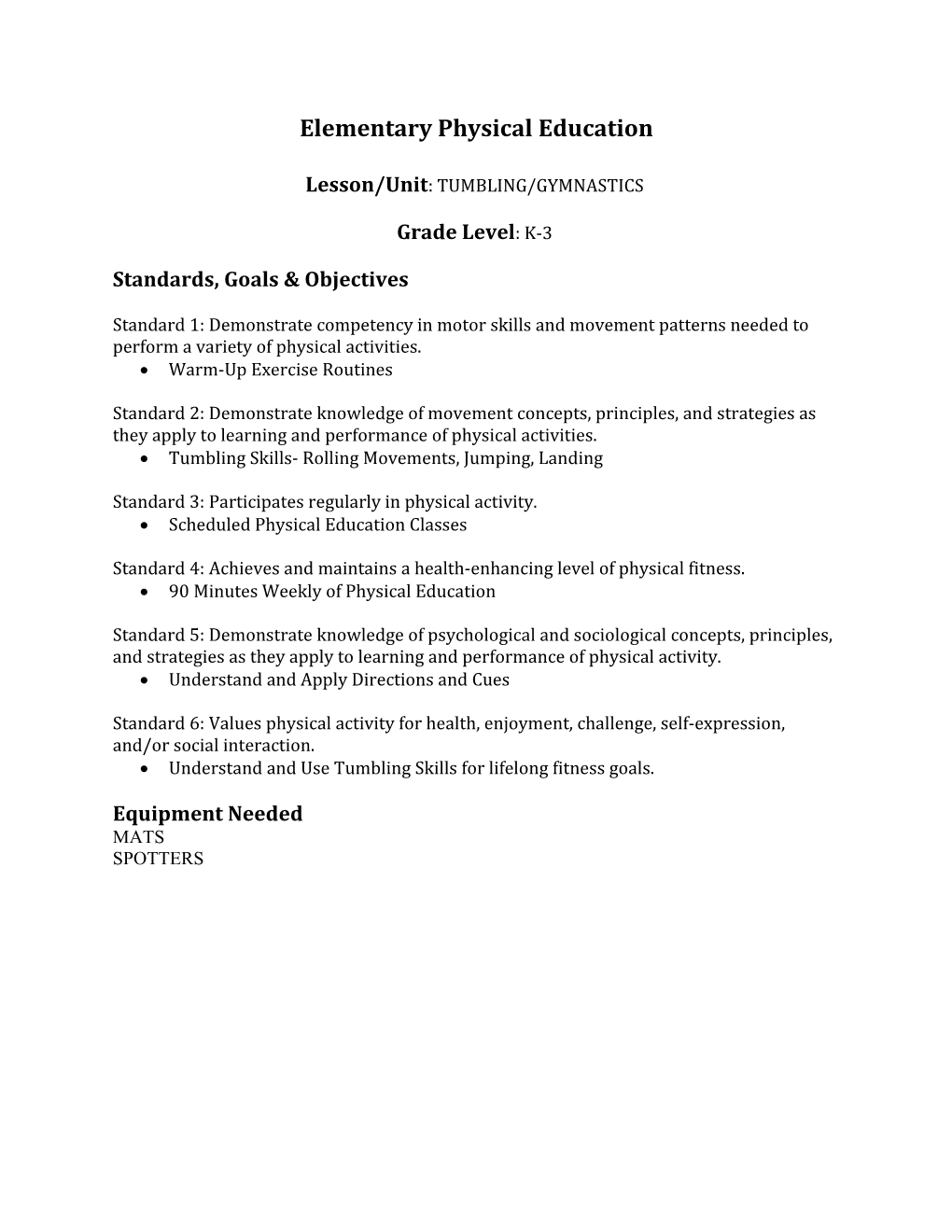 Physical Education Lesson Plan Template