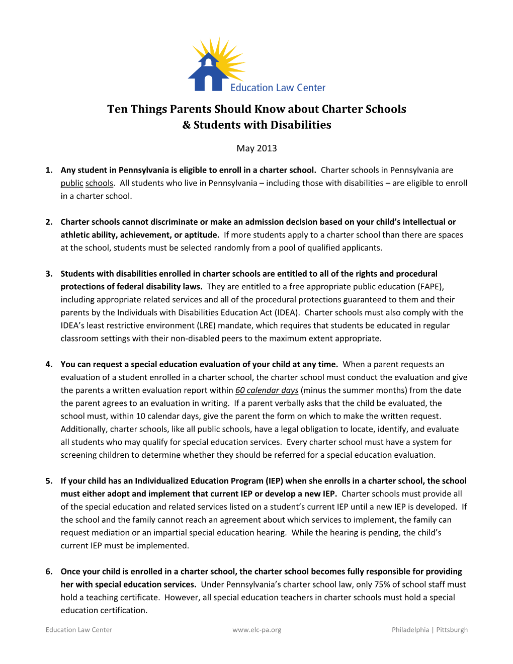 Ten Things Parents Should Know About Charter Schools & Students