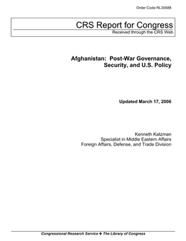 Afghanistan: Post-War Governance, Security, and U.S