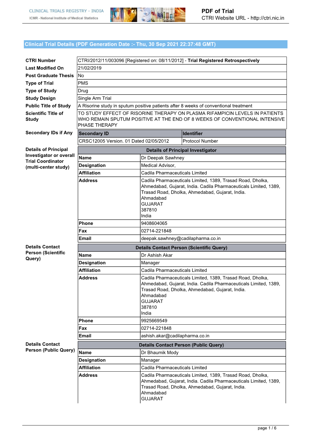 CTRI Trial Data