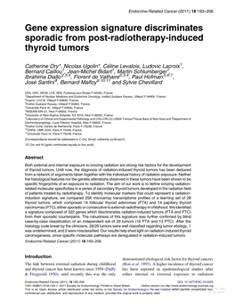 Gene Expression Signature Discriminates Sporadic from Post-Radiotherapy-Induced Thyroid Tumors