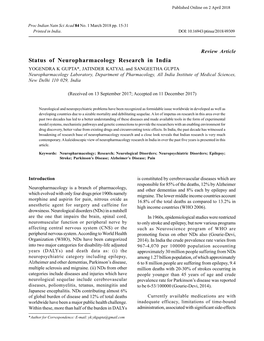 Status of Neuropharmacology Research in India