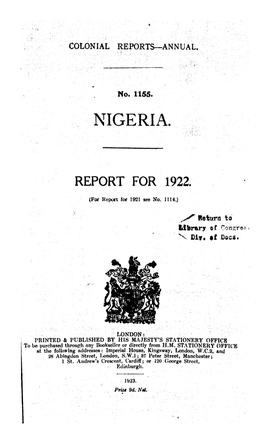 Annual Report of the Colonies, Nigeria, 1922