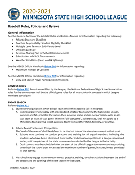 Baseball Rules, Policies and Bylaws