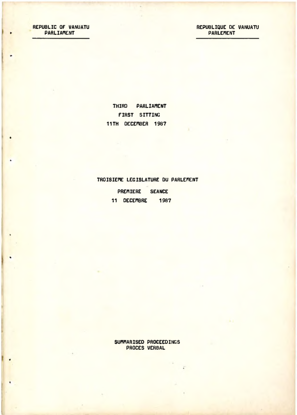 Republic of Vanuatu Parliament Republique De