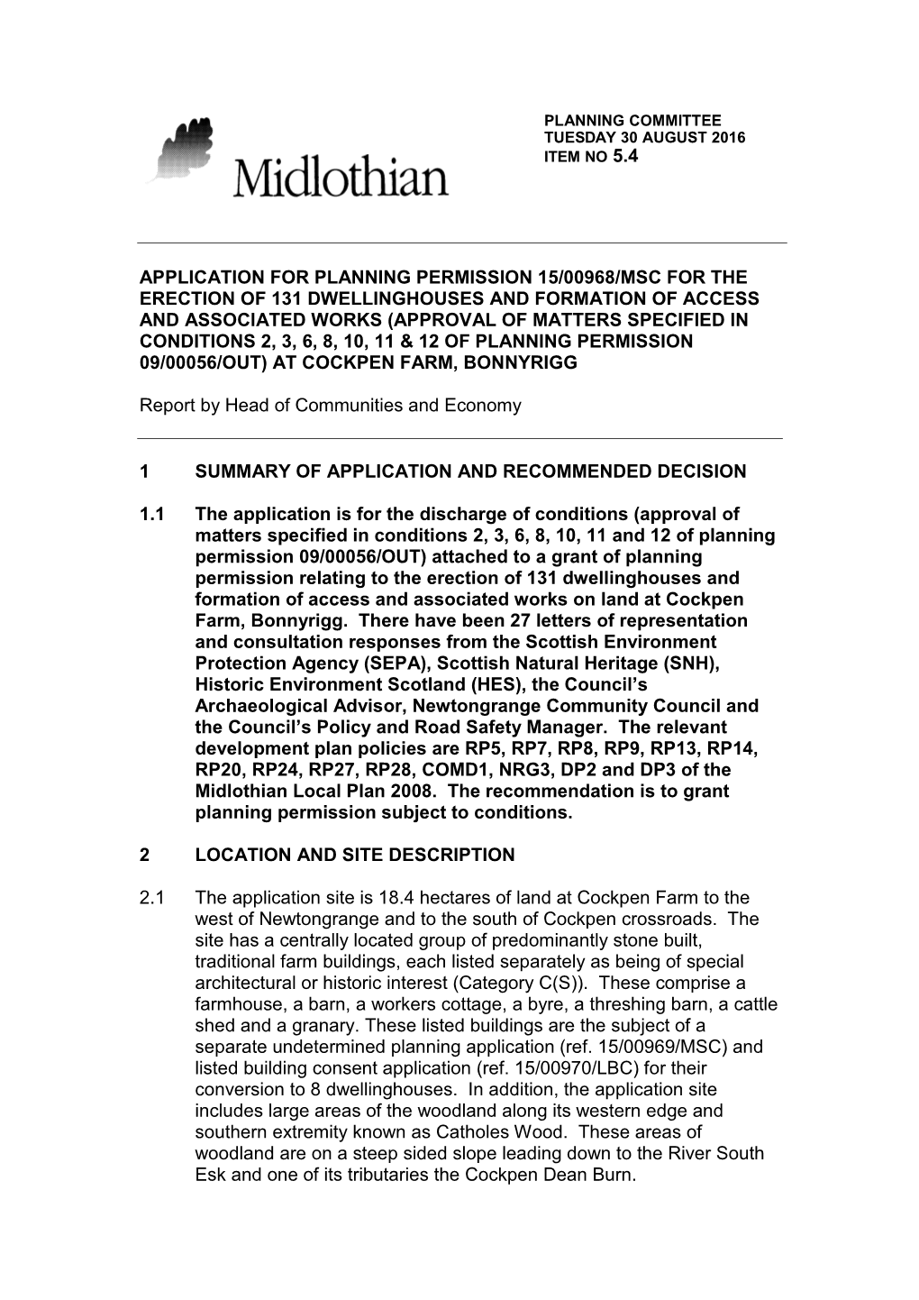 Application for Planning Permission 15/00968/Msc For