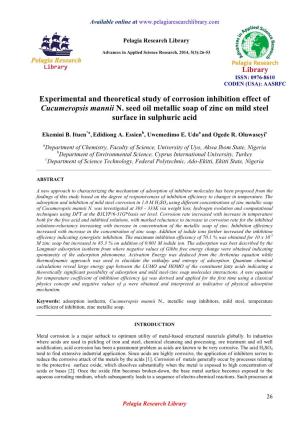 Experimental and Theoretical Study of Corrosion Inhibition Effect of Cucumeropsis Mannii N