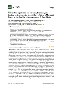 Allometric Equations for Volume, Biomass, and Carbon in Commercial Stems Harvested in a Managed Forest in the Southwestern Amazon: a Case Study