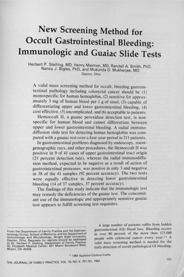 New Screening Method for Occult Gastrointestinal Bleeding: Immunologic and Guaiac Slide Tests