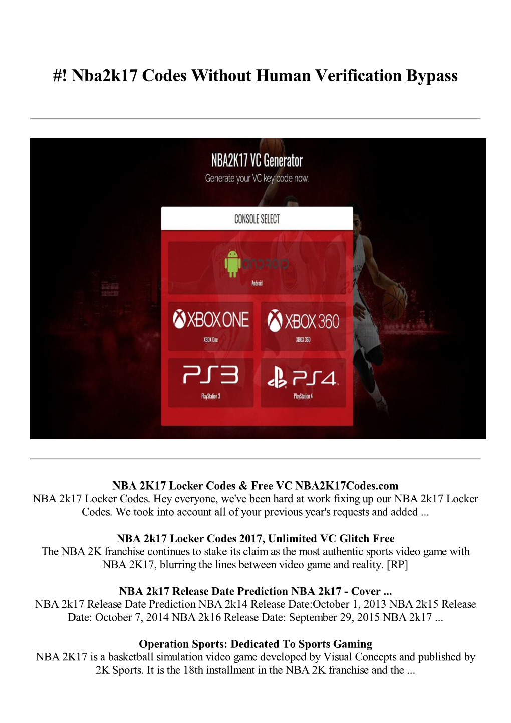 ^* Nba2k17 Locker Codes for Vc