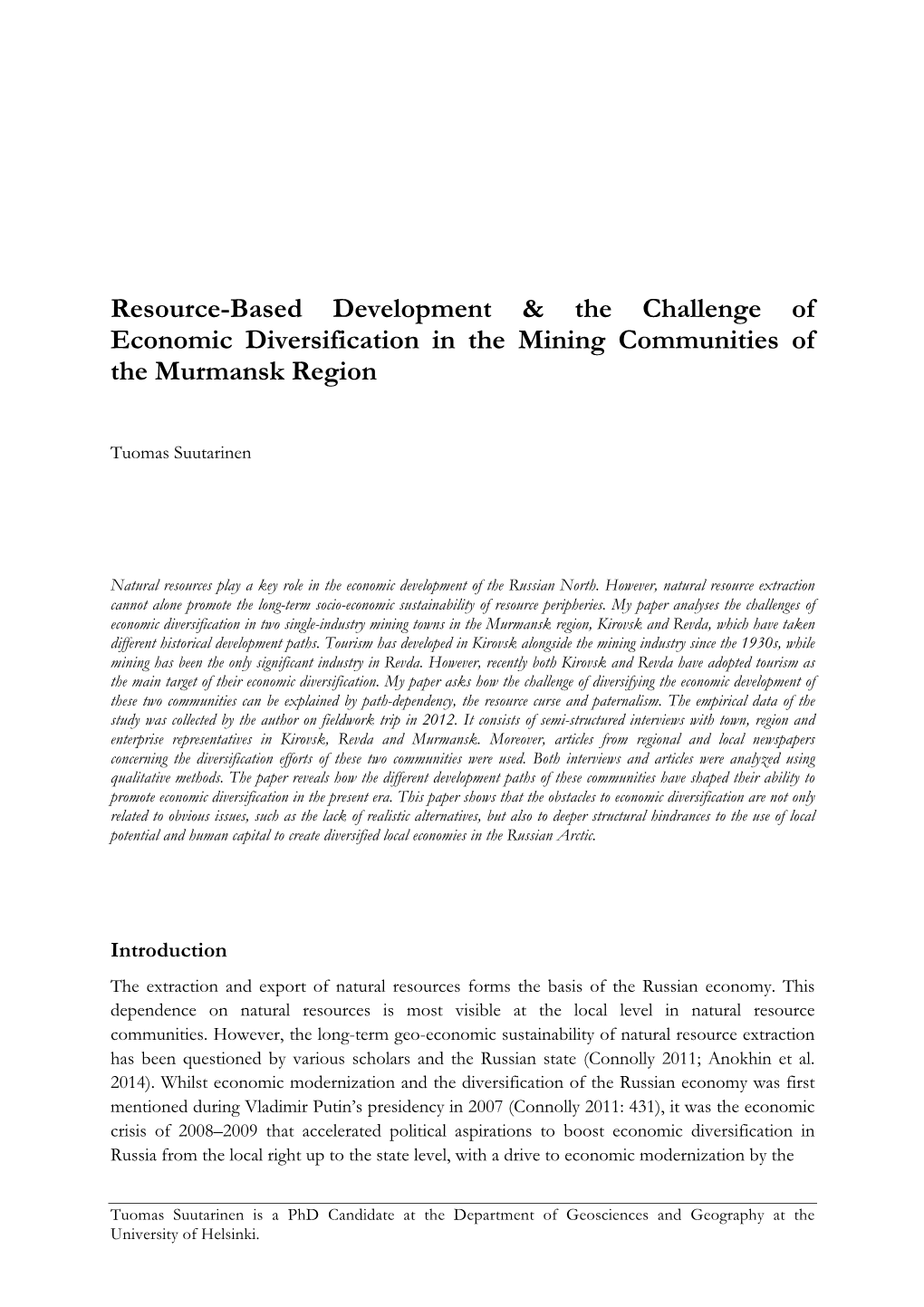 Resource-Based Development & the Challenge of Economic