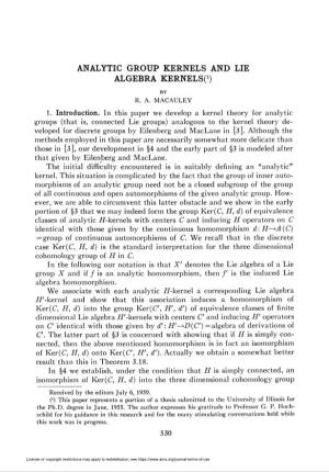 Analytic Group Kernels and Lie Algebra Kernels^)