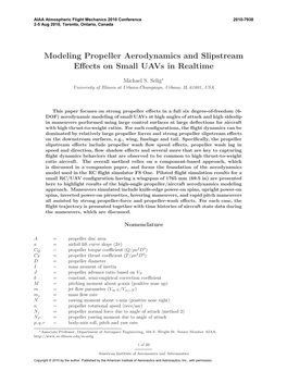 Modeling Propeller Aerodynamics and Slipstream Effects on Small Uavs