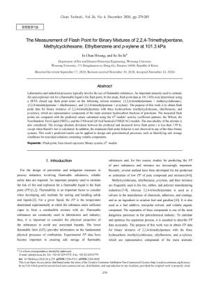 The Measurement of Flash Point for Binary Mixtures of 2,2,4-Trimethylpentane, Methylcyclohexane, Ethylbenzene and P-Xylene at 101.3 Kpa
