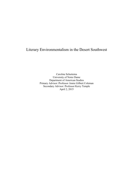 Literary Environmentalism in the Desert Southwest