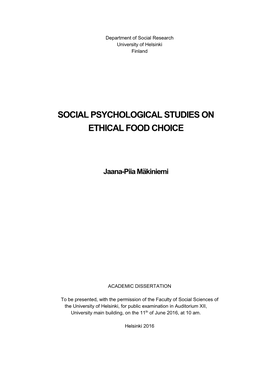 Social Psychological Studies on Ethical Food Choice