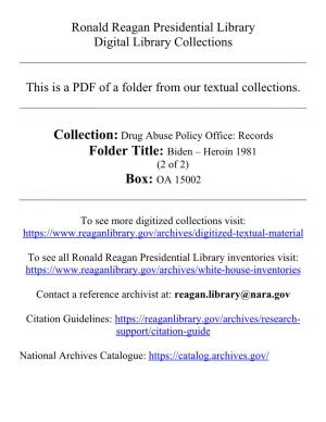 Ronald Reagan Presidential Library Digital Library Collections This Is a PDF of a Folder from Our Textual Collections