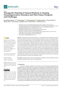 Therapeutic Potential of Natural Products in Treating Neurodegenerative Disorders and Their Future Prospects and Challenges