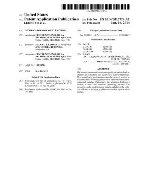 (12) Patent Application Publication (10) Pub. No.: US 2014/0017724 A1 LEONETT Et Al