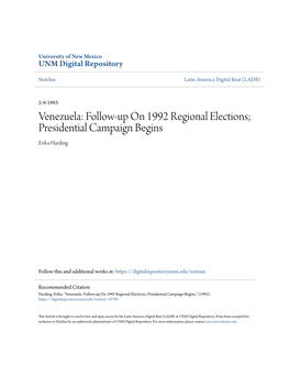Venezuela: Follow-Up on 1992 Regional Elections; Presidential Campaign Begins Erika Harding
