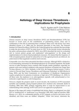 Aetiology of Deep Venous Thrombosis - Implications for Prophylaxis