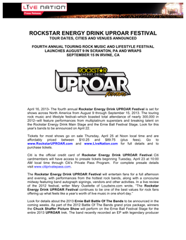 Rockstar Energy Drink Uproar Festival Tour Dates, Cities and Venues Announced