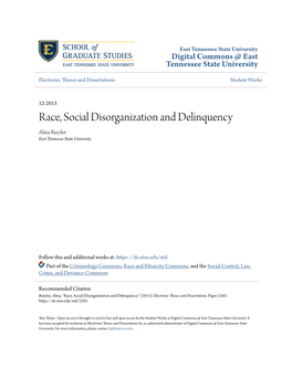 Race, Social Disorganization and Delinquency Alina Bazyler East Tennessee State University