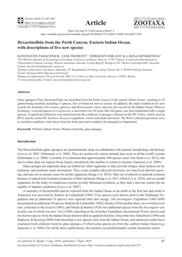 Hexactinellida from the Perth Canyon, Eastern Indian Ocean, with Descriptions of Five New Species