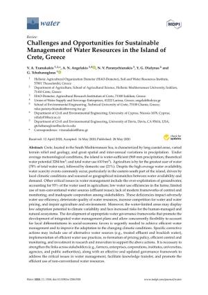 Challenges and Opportunities for Sustainable Management of Water Resources in the Island of Crete, Greece