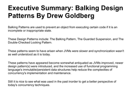 Executive Summary: Balking Design Patterns by Drew Goldberg