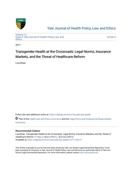 Transgender Health at the Crossroads: Legal Norms, Insurance Markets, and the Threat of Healthcare Reform