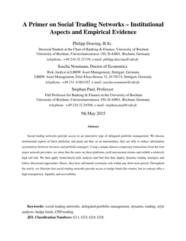 A Primer on Social Trading Networks – Institutional Aspects and Empirical Evidence