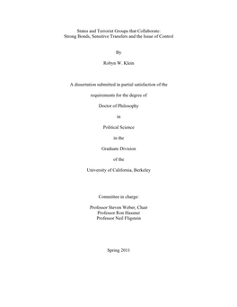 States and Terrorist Groups That Collaborate: Strong Bonds, Sensitive Transfers and the Issue of Control